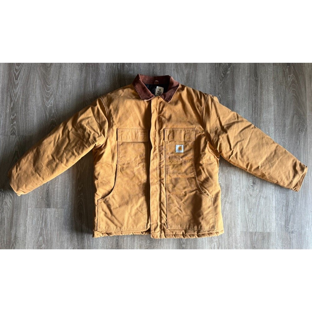 Vintage CARHARTT  Chore Jacket Brown Duck Canvas Sz 46 Made in USA quilt lined